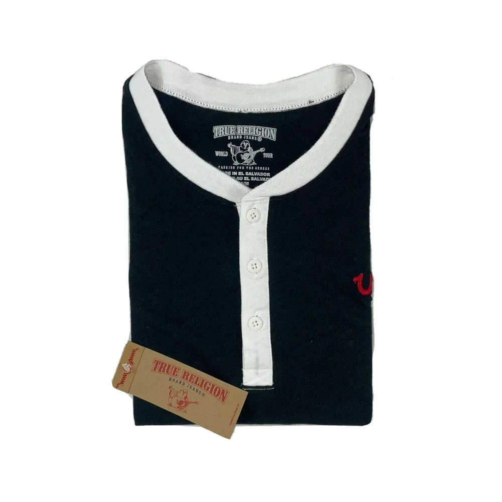 True Religion Black White Henley Size Mens M NWT 79$